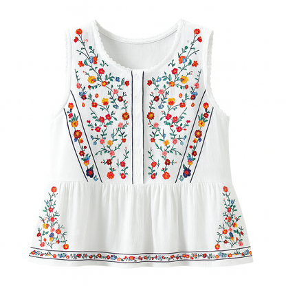 Blusa sin mangas bordado floral bohemio - Alondra