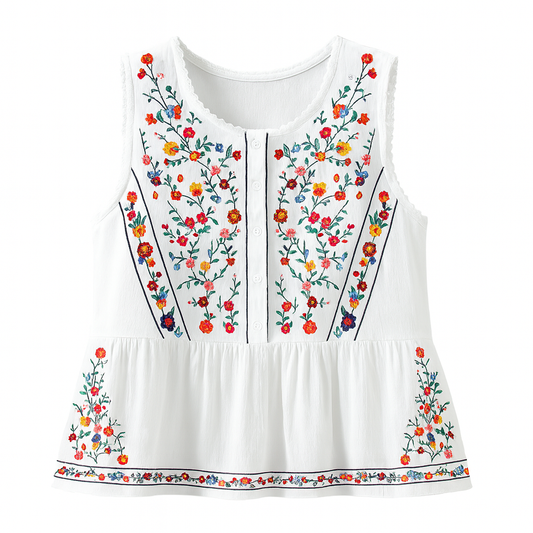 Blusa sin mangas bordado floral bohemio - Alondra