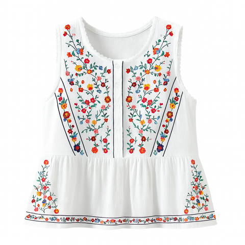Blusa sin mangas bordado floral bohemio - Alondra