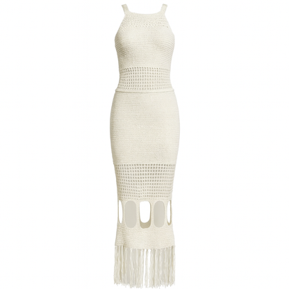 Vestido largo de punto calado cuello halter - Selinne