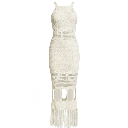 Vestido largo de punto calado cuello halter - Selinne