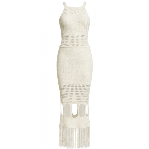 Vestido largo de punto calado cuello halter - Selinne