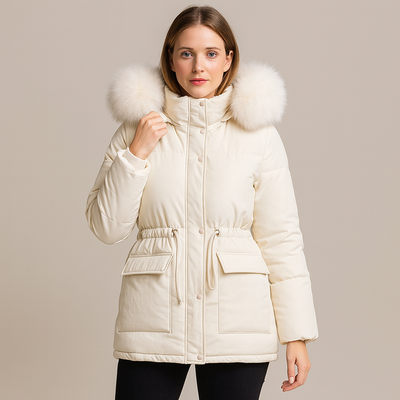 Abrigo acolchado para mujer con capucha efecto pelo - Althea