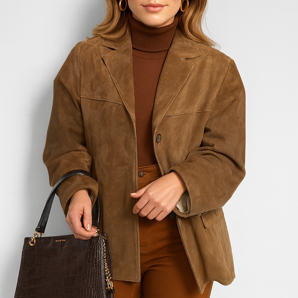 Chaqueta retro marron holgada de manga larga - Alina