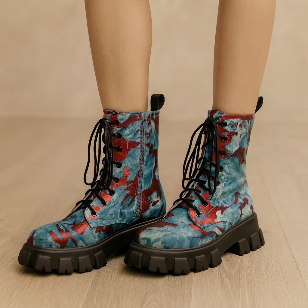 Botas tipo militar para mujer efecto artístico - Ysia
