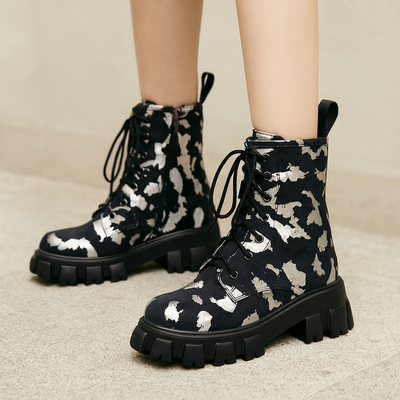 Botas tipo militar para mujer efecto artístico - Ysia