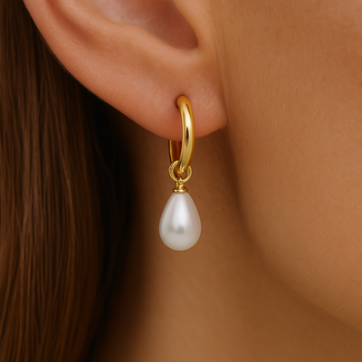 Pendientes Mujer Dorados con Perla Gota Blanca - Dalia