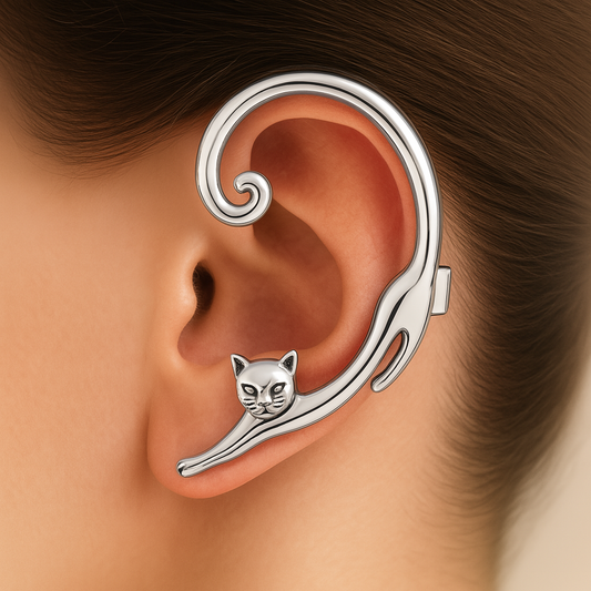 Pendiente Mujer Plateado Diseño Gato Curvo - Greta