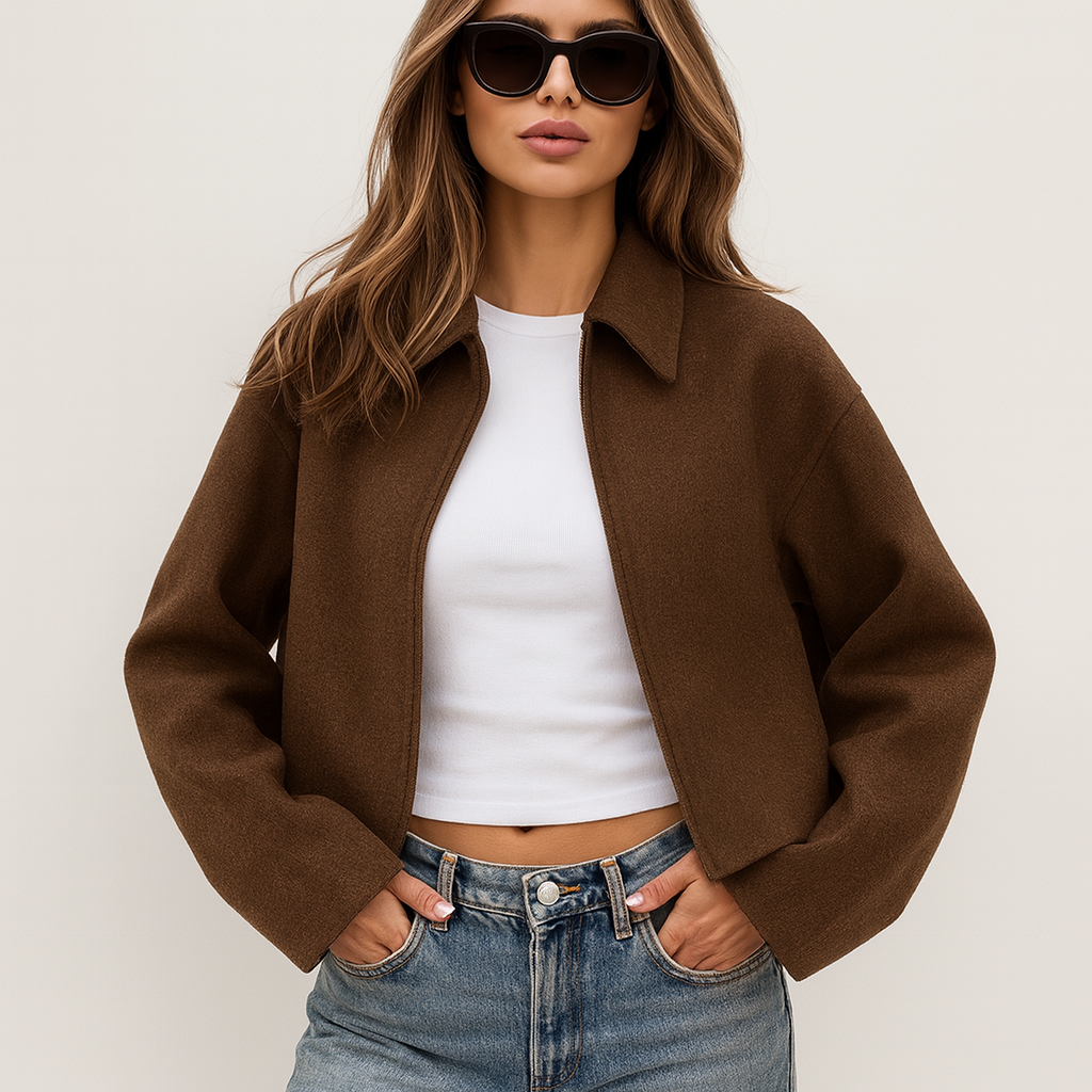 Chaqueta corta de lana con cremallera para mujer - Sonia