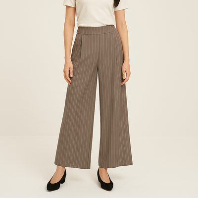Pantalones para mujer de corte ancho con pinzas dobles - Wensy