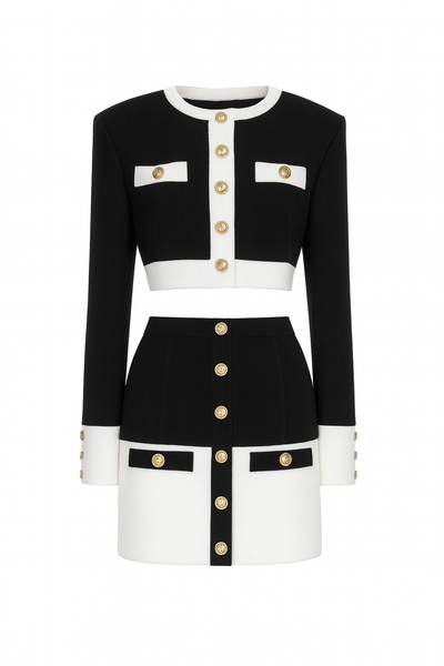 Conjunto de falda y chaqueta corta de punto estructurado - Roxane