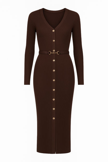 Vestido midi punto botones cinturón fino - Maelle