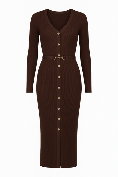 Vestido midi punto botones cinturón fino - Maelle