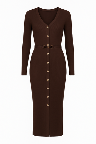 Vestido midi punto botones cinturón fino - Maelle