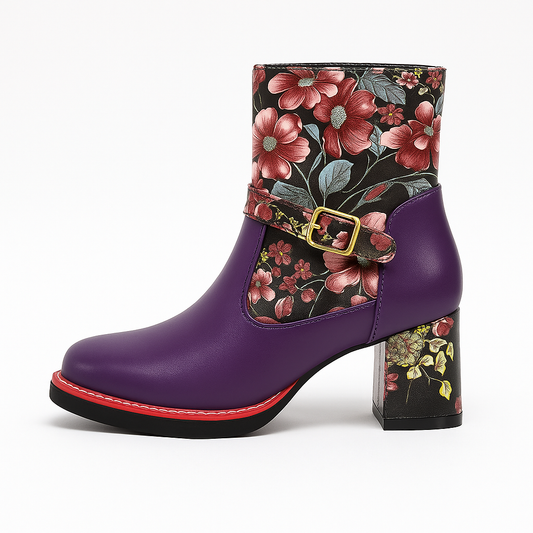 Botines mujer tacón medio diseño floral - Olivia