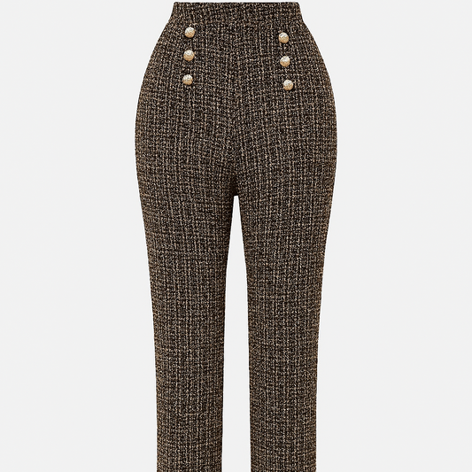 Pantalón mujer tweed tiro alto botones decorativos – Noémie