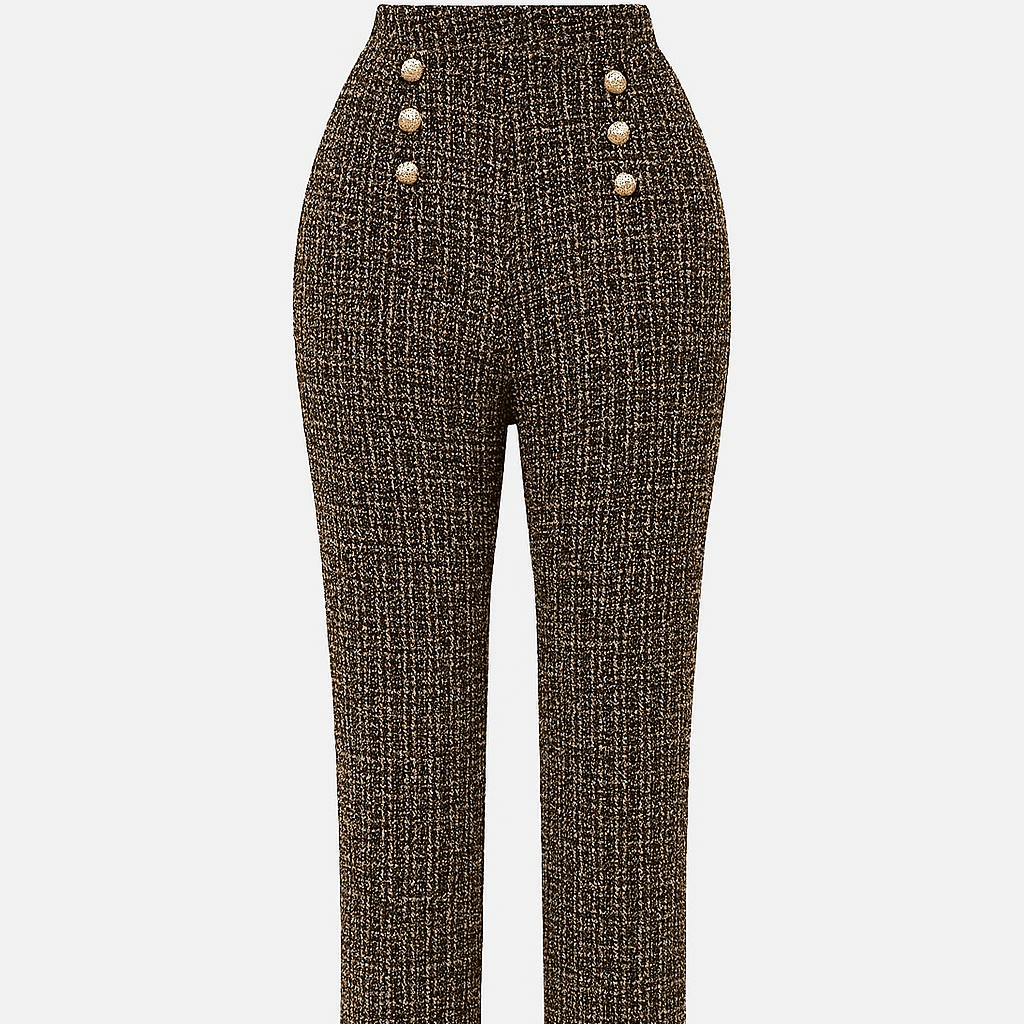 Pantalón mujer tweed tiro alto botones decorativos – Noémie