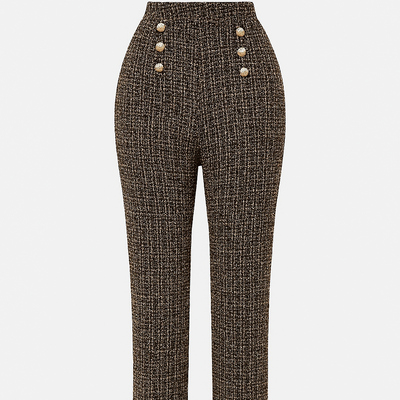 Pantalón mujer tweed tiro alto botones decorativos – Noémie