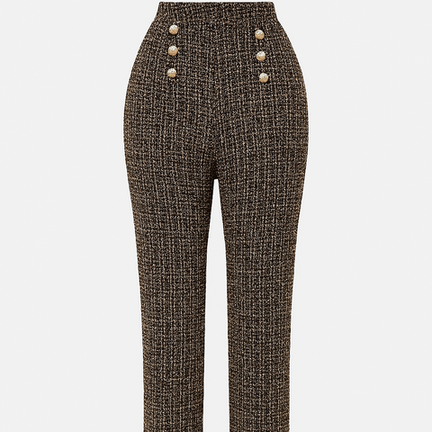 Pantalón mujer tweed tiro alto botones decorativos – Noémie