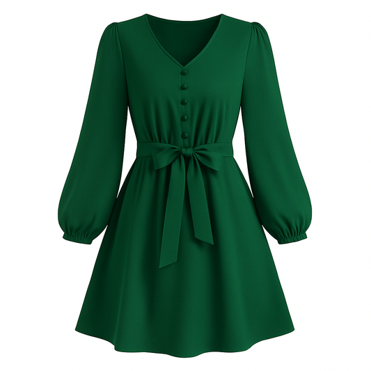 Vestido corto con lazo en cintura - Narella