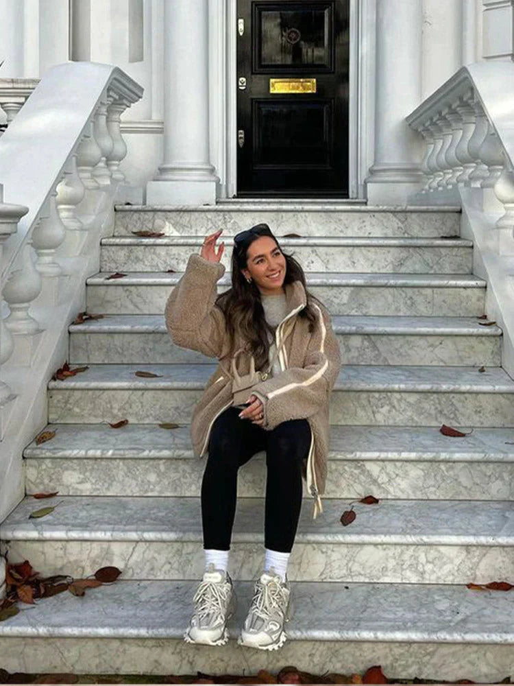 Chaqueta oversized mujer calida con cremallera - Selindra