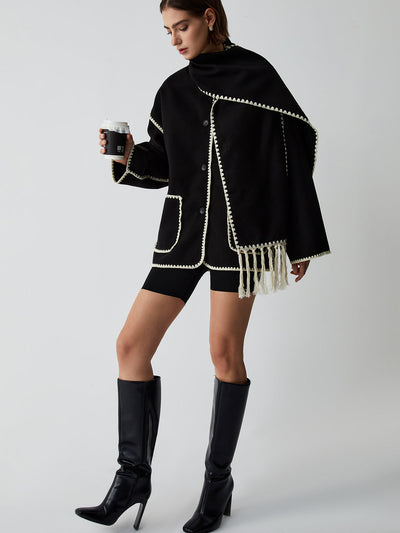 Chaqueta de mujer con ribetes en contraste y elegante bufanda - Alesha