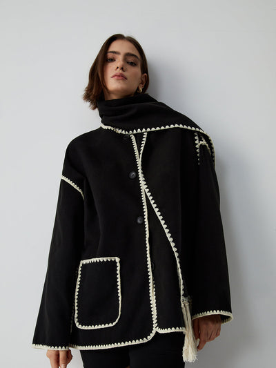 Chaqueta de mujer con ribetes en contraste y elegante bufanda - Alesha