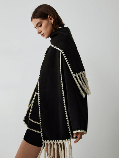 Chaqueta de mujer con ribetes en contraste y elegante bufanda - Alesha