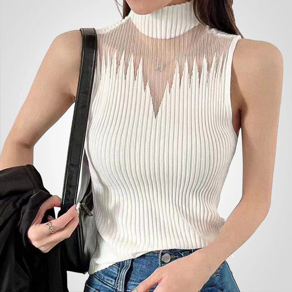 Charlotte - Top de punto transparente con cuello halterneck