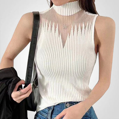Charlotte - Top de punto transparente con cuello halterneck