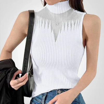 Charlotte - Top de punto transparente con cuello halterneck