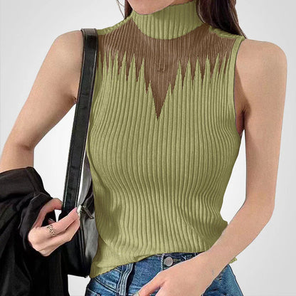 Charlotte - Top de punto transparente con cuello halterneck
