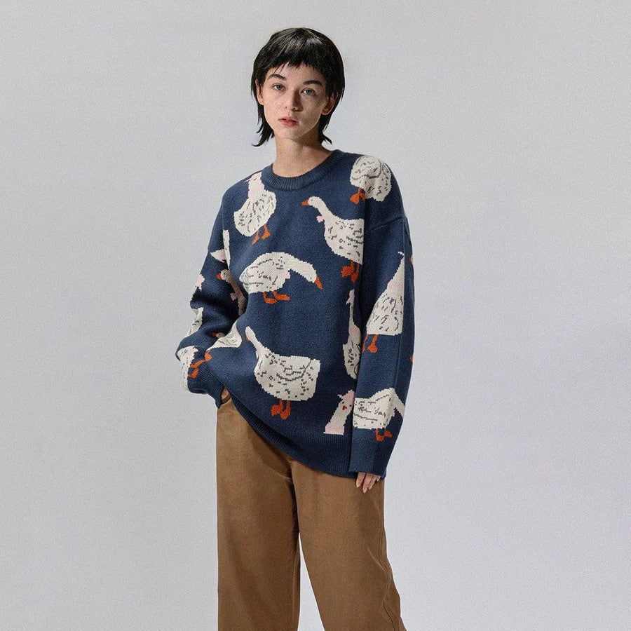 Haleny - Jersey de cuello redondo con estampado de patos