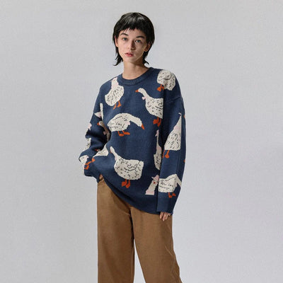 Haleny - Jersey de cuello redondo con estampado de patos