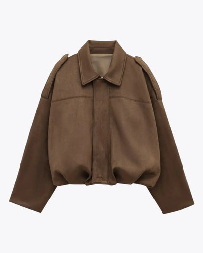 Chaqueta oversized de mujer en piel vegana estilo ante - Fabiane