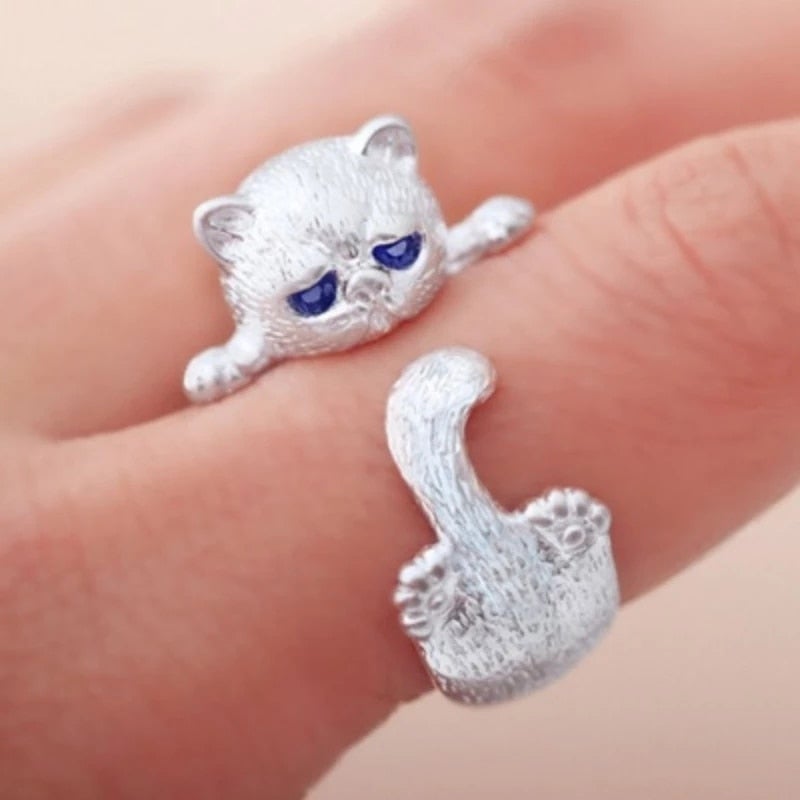 Anillo Mujer Ajustable Gato Plata Estilo Divertido - Minou