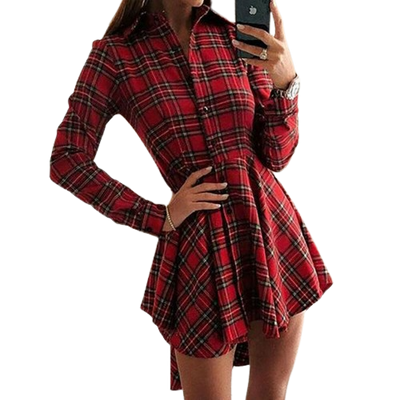 Louise - Vestido a cuadros rojo Vestido camisero asimétrico