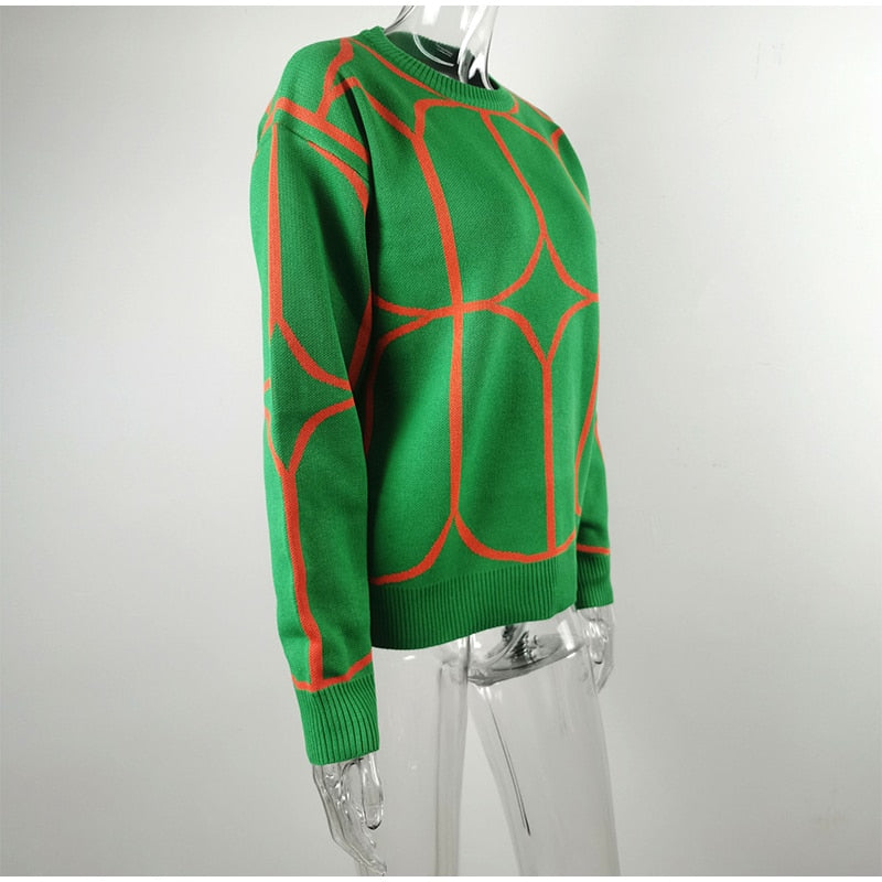 Chio - Jersey geométrico de cuello redondo y estampado llamativo