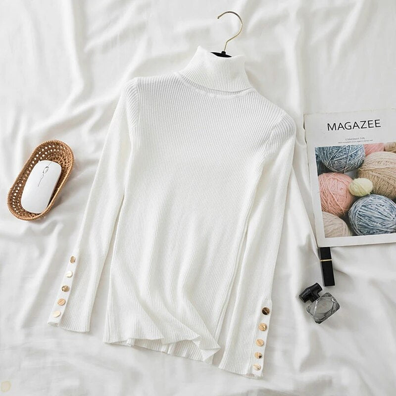 Jenna - Jersey de manga larga y cuello alto para mujer