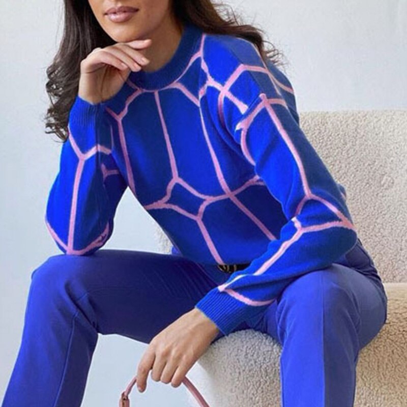 Chio - Jersey geométrico de cuello redondo y estampado llamativo