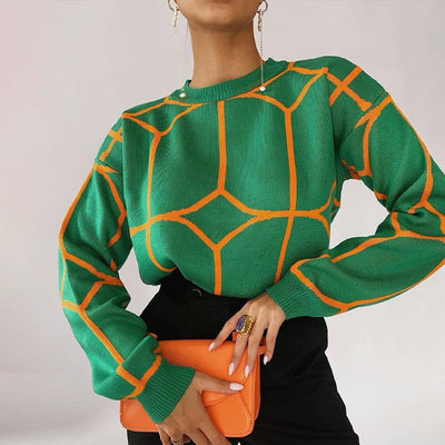 Chio - Jersey geométrico de cuello redondo y estampado llamativo