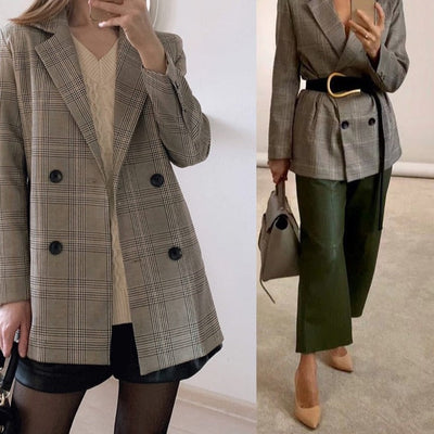Carinesse - Chaqueta blazer casual chic vintage a cuadros