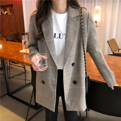 Carinesse - Chaqueta blazer casual chic vintage a cuadros