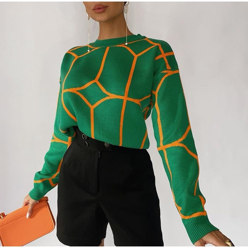 Chio - Jersey geométrico de cuello redondo y estampado llamativo