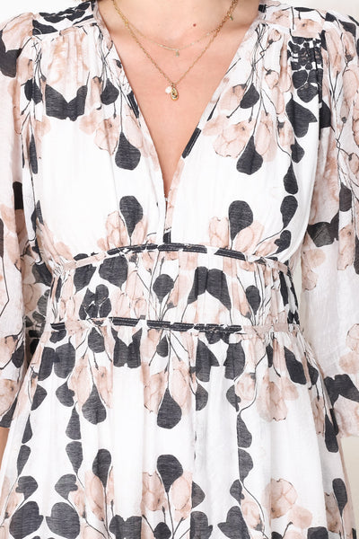 Helia Midi Dress - Vestido evasé con escote en pico y cintura plisada