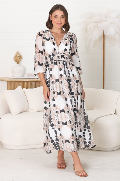 Helia Midi Dress - Vestido evasé con escote en pico y cintura plisada