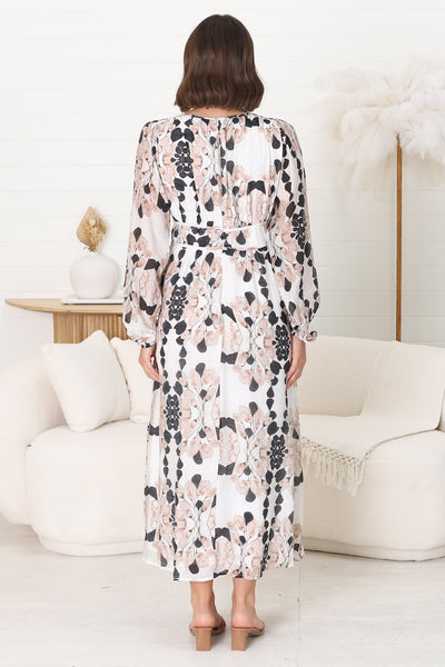 Helia Midi Dress - Vestido evasé con escote en pico y cintura plisada