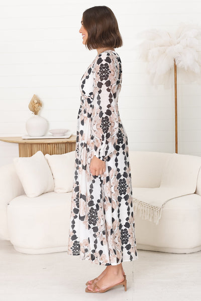 Helia Midi Dress - Vestido evasé con escote en pico y cintura plisada