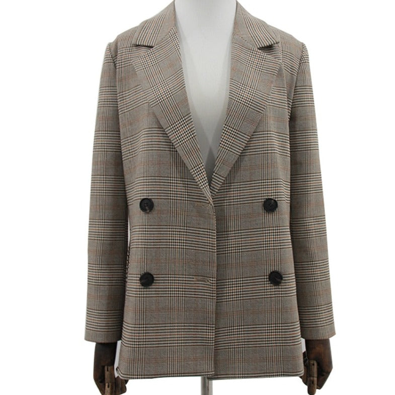 Carinesse - Chaqueta blazer casual chic vintage a cuadros