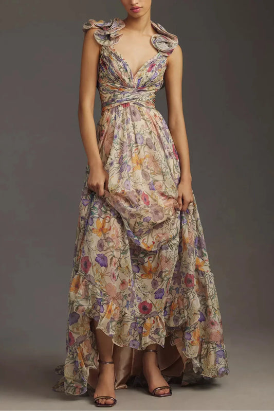 Julieta - Vestido Largo Plisado con Estampado Floral